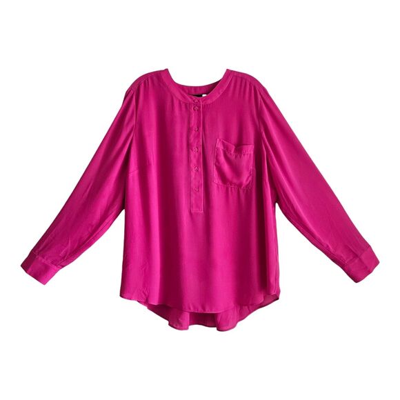 LANE BRYANT Plus 18 20 Shirt Fuchsia Pink 1/2 Buttons Oversized Long Sleeve 52" - Picture 1 of 8